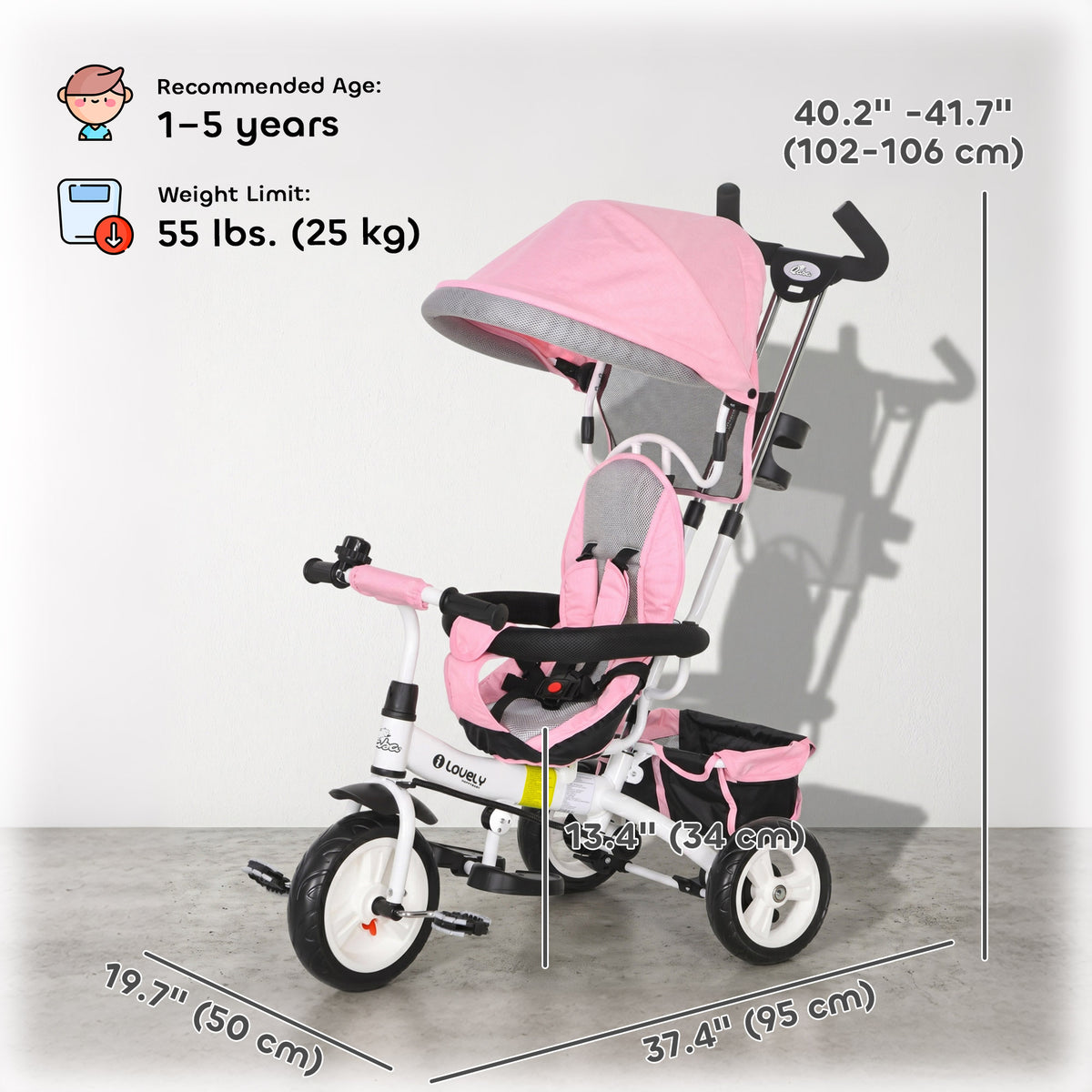Tricycle 6-en-1 pour tout-petits avec panier et harnais