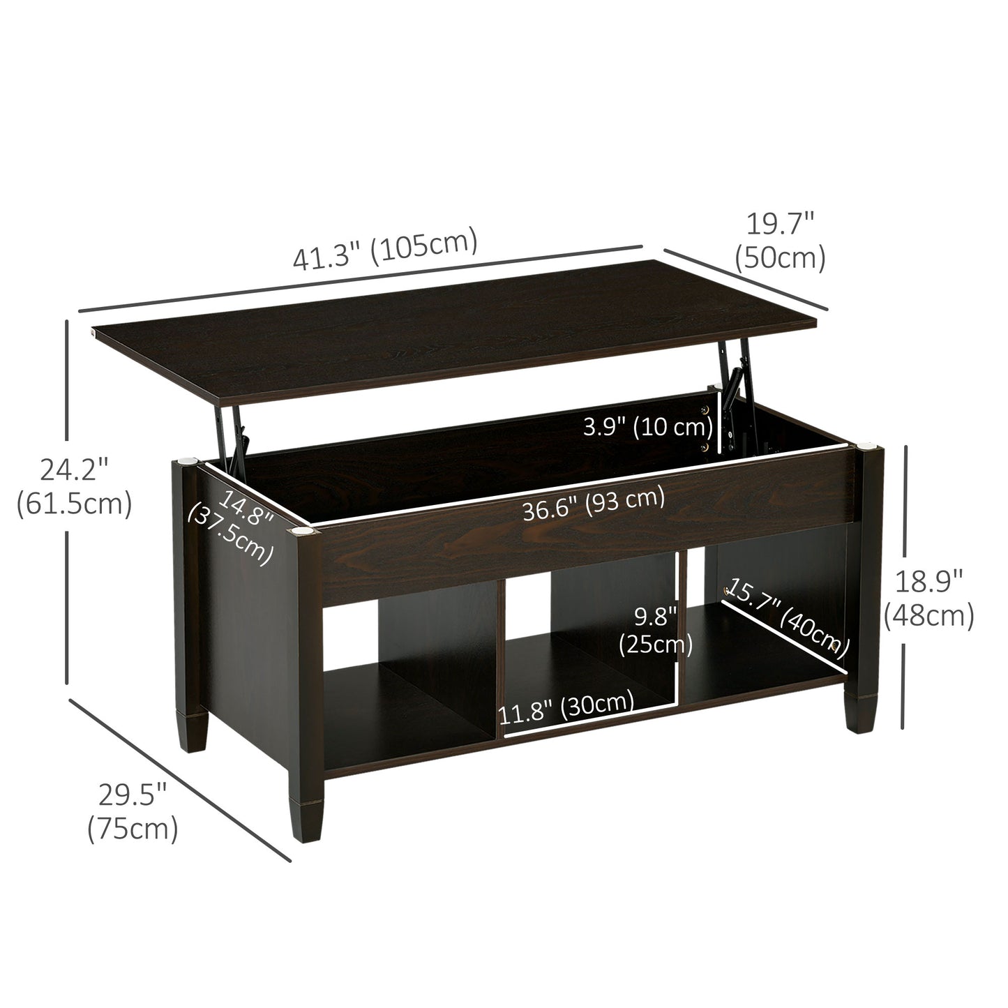Table basse relevable moderne avec rangement caché