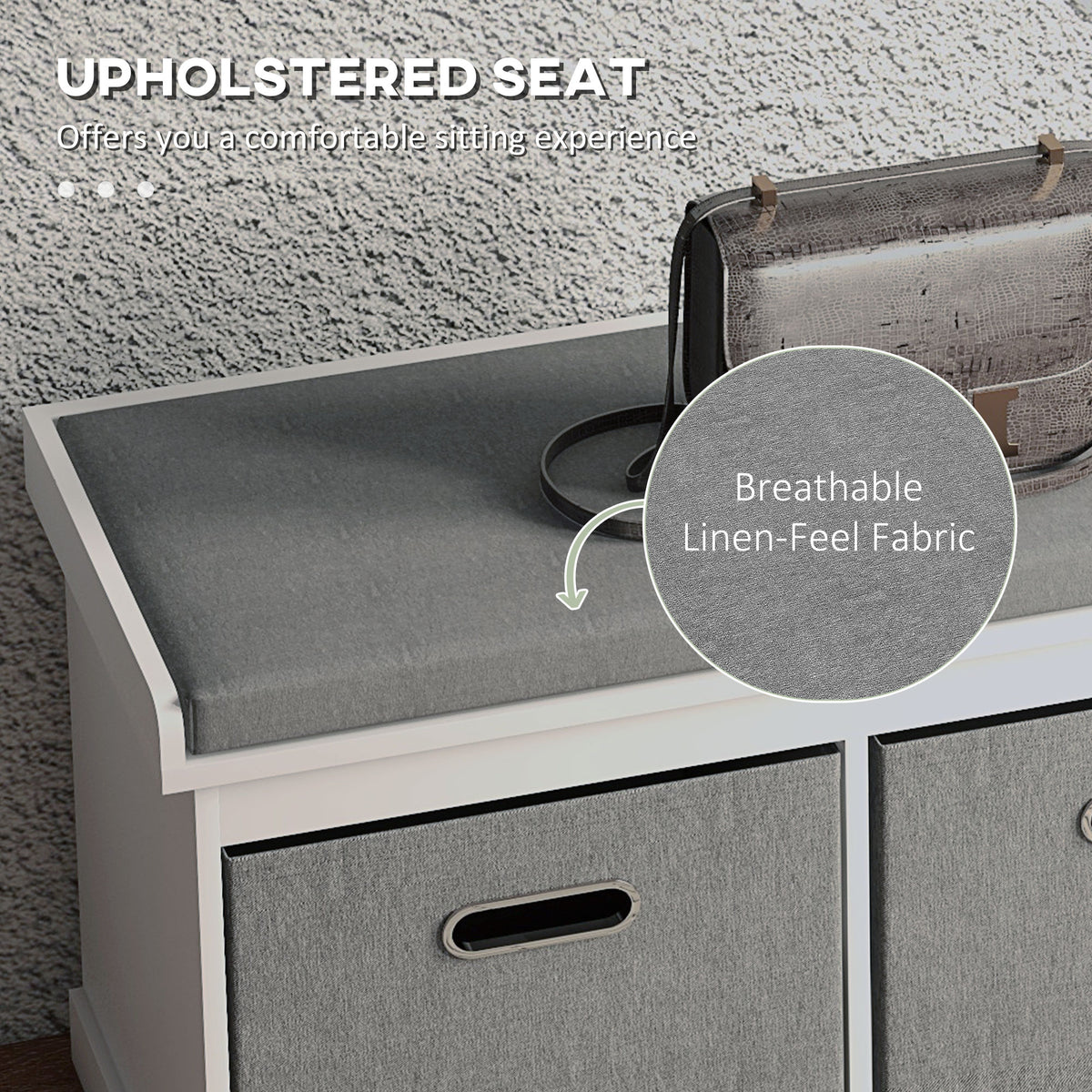 Banc de rangement pour chaussures avec coussin et tiroirs