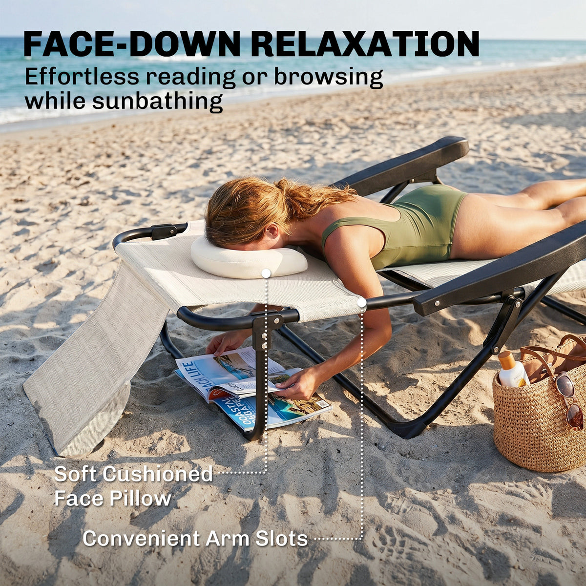 Chaise longue pliante avec dossier inclinable