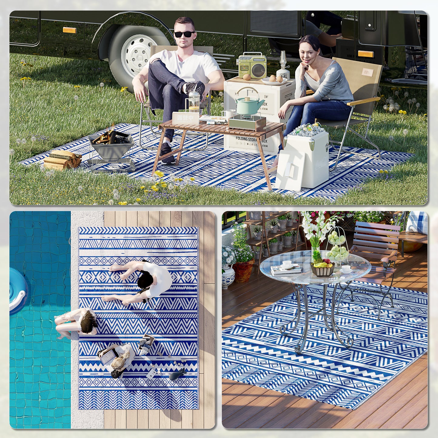 Tapis extérieur réversible pour patio et camping