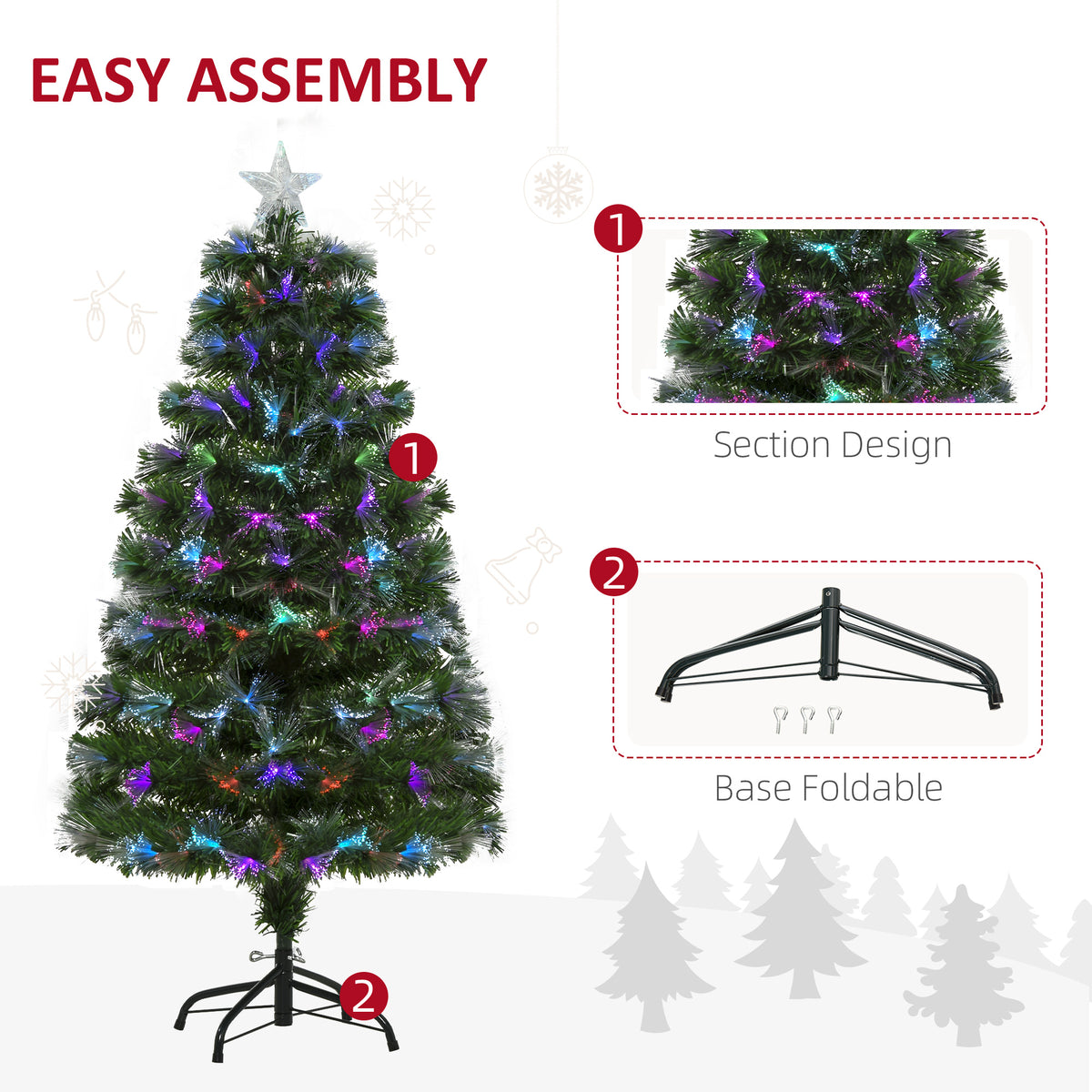 Arbre de Noël artificiel à fibre optique prééclairé