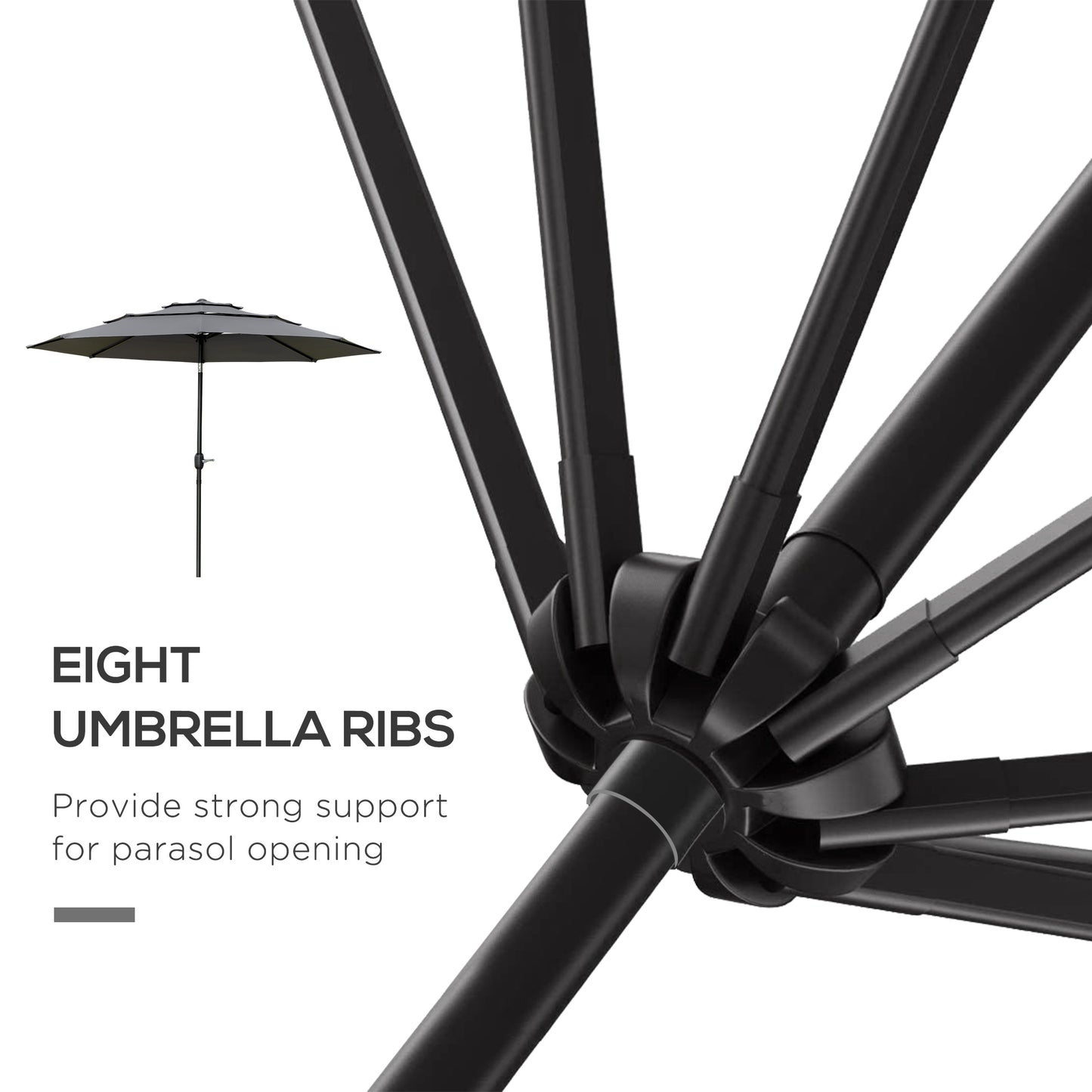 Parasol de patio 3 niveaux à manivelle 274 cm
