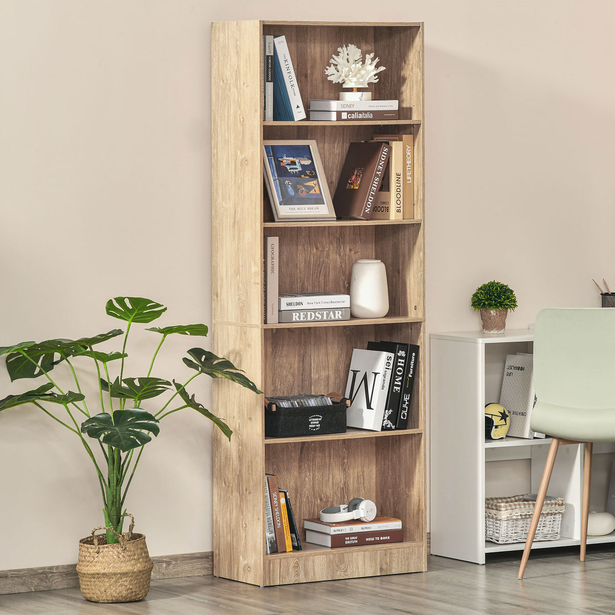 Bibliothèque à 5 tablettes avec tablettes réglables