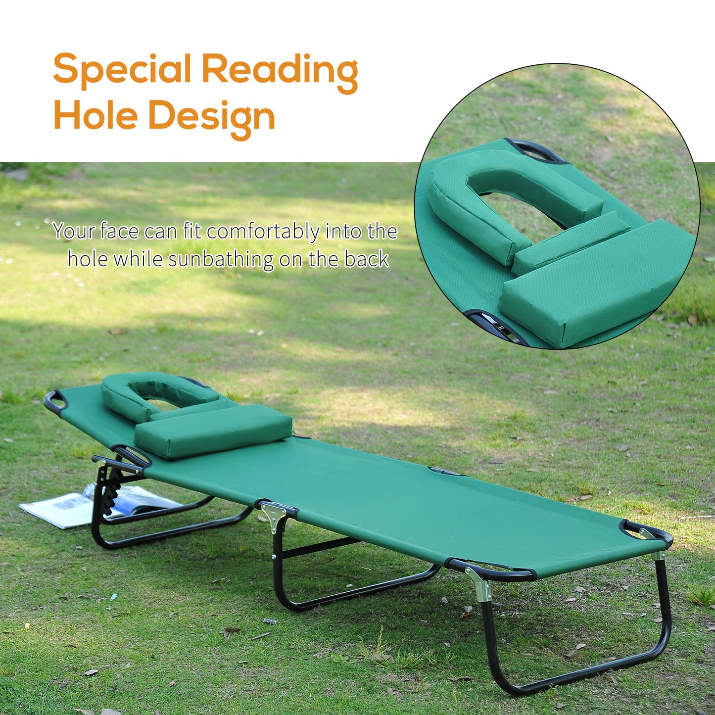 Chaise longue pliable avec trou visage 3 positions