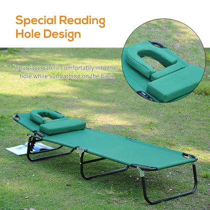 Chaise longue pliable avec trou visage 3 positions