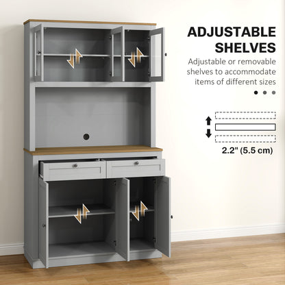 Armoire-buffet cuisine avec espace micro-ondes et portes vitrées