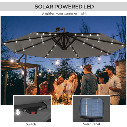 Parasol déporté LED solaire 290 cm avec base lestée