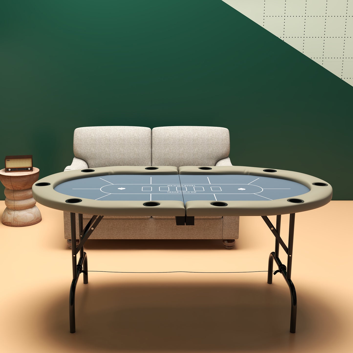 Table de poker ovale pliable 8 joueurs avec porte-verres