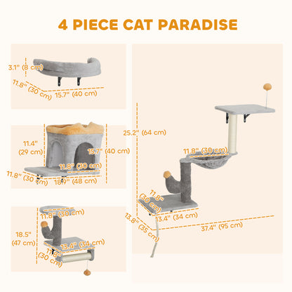 Ensemble mural pour chats 4 pièces avec griffoirs
