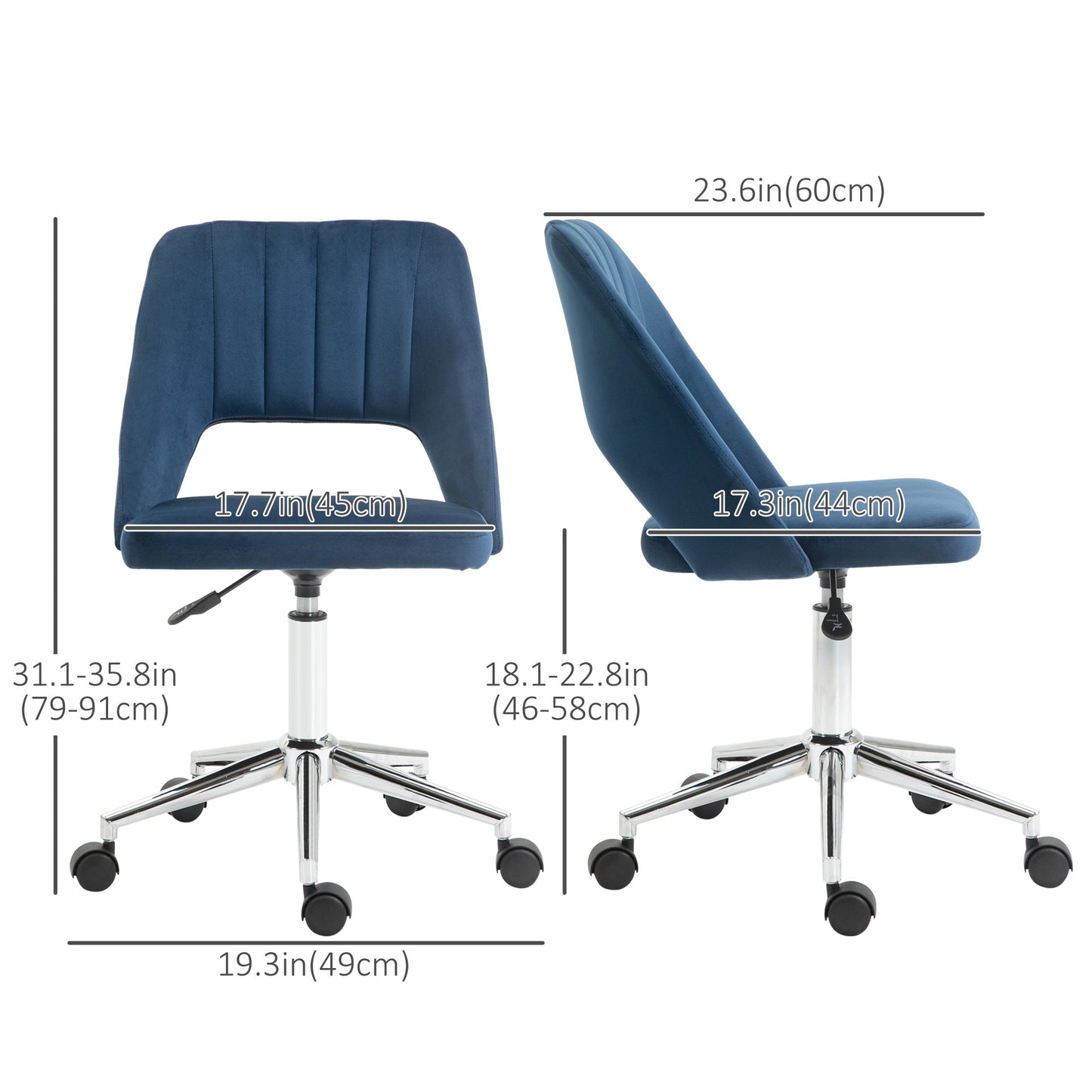 Chaise de bureau mi-hauteur velours forme festonnée pivotante