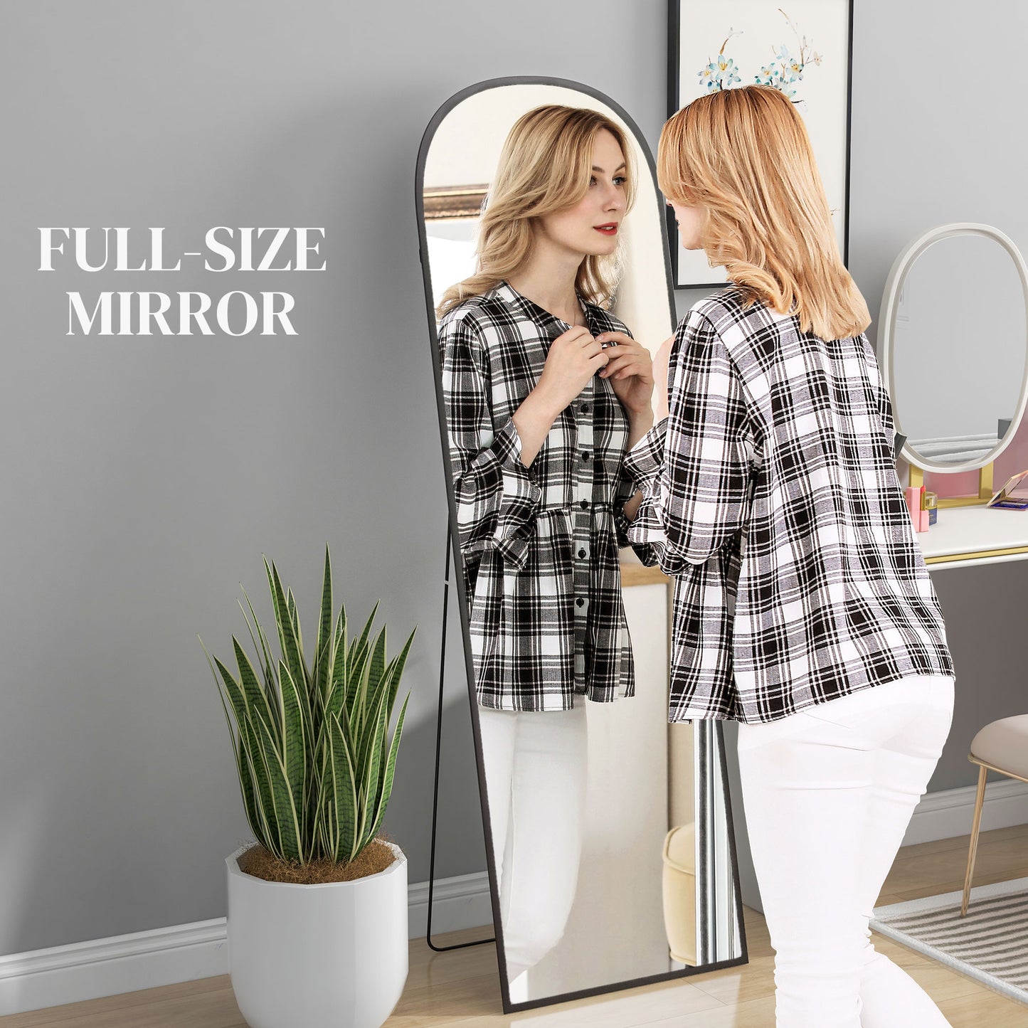 Miroir sur pied arche pleine longueur