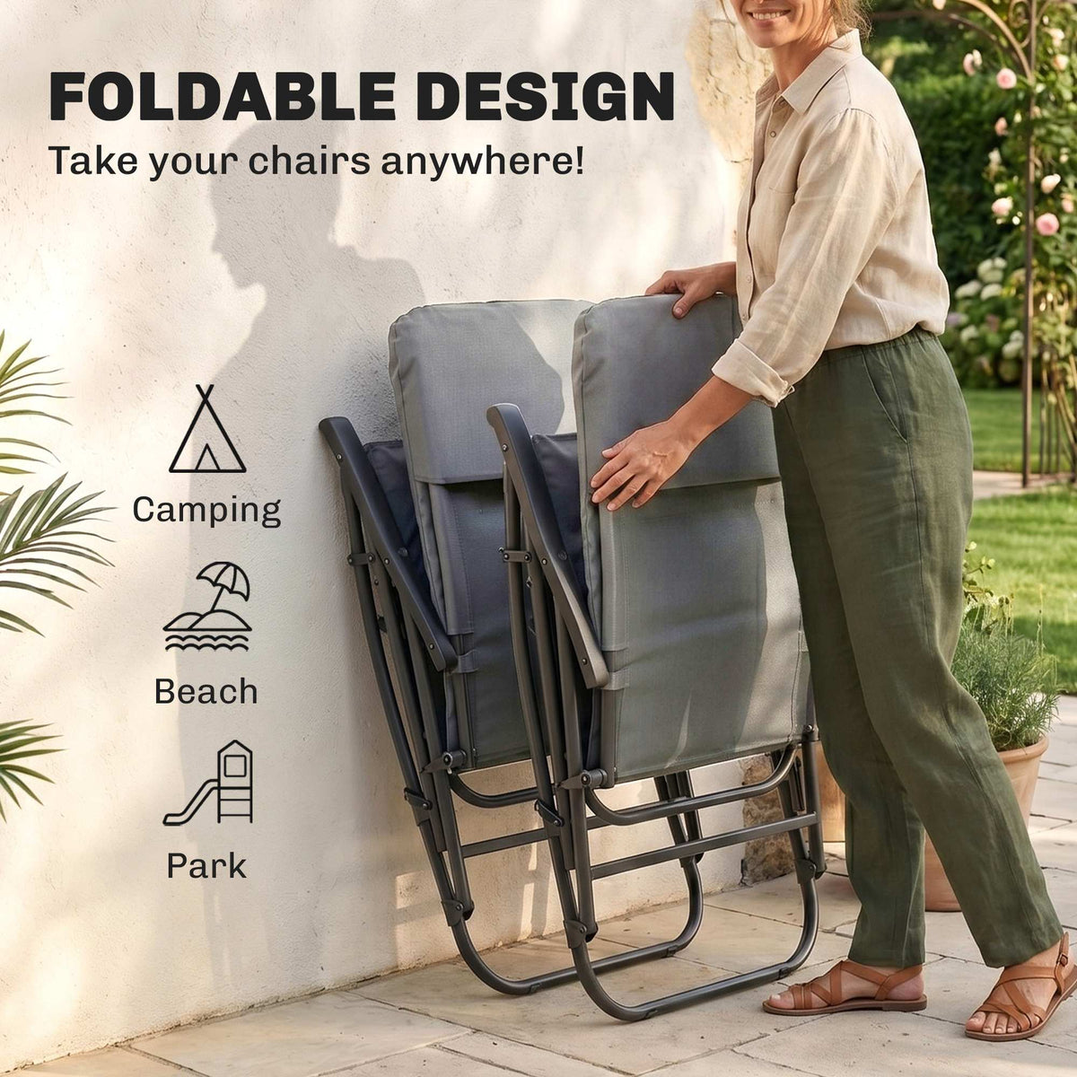 Ensemble 2 chaises berçantes rembourrées avec accoudoirs