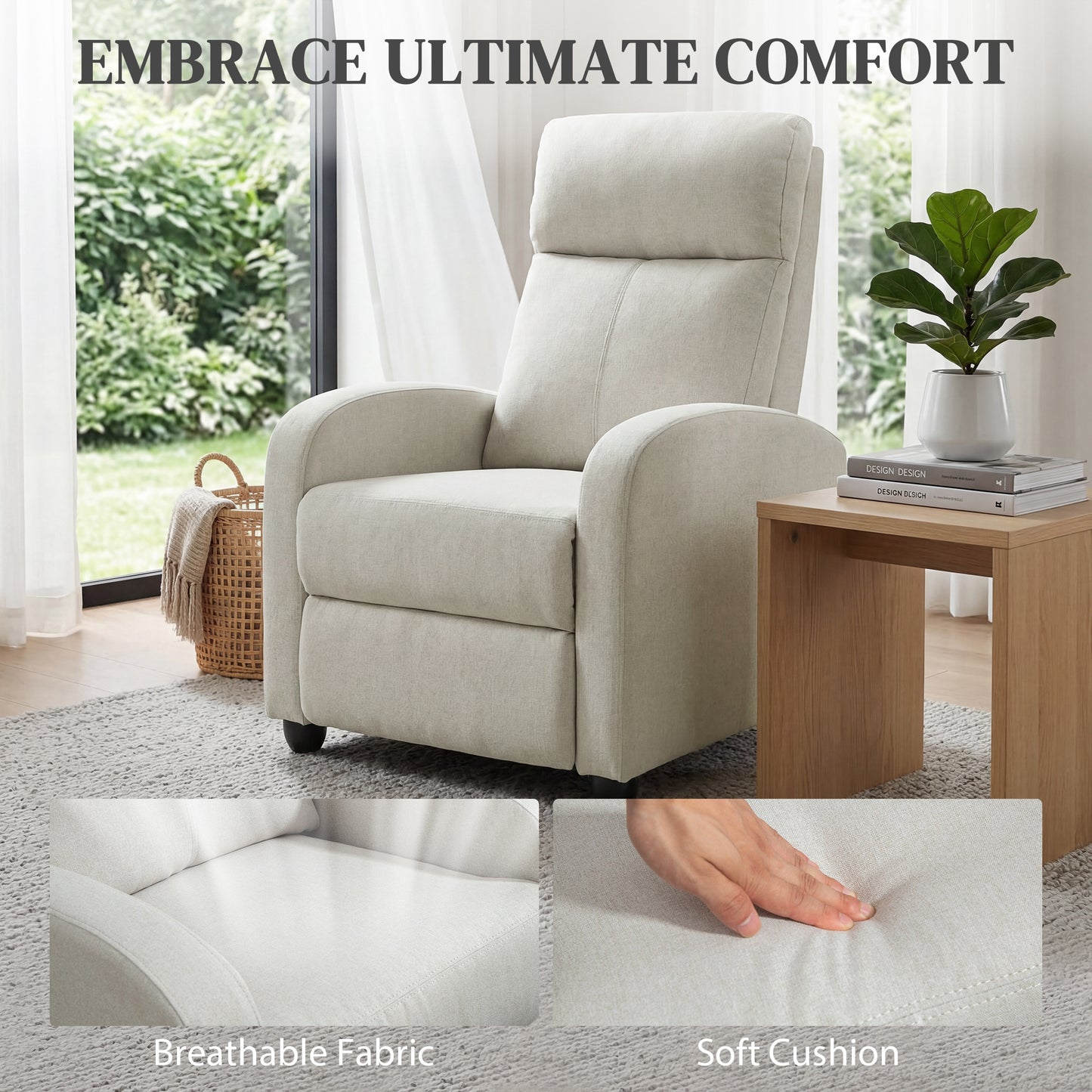 Fauteuil inclinable manuel rembourré lin pour salon