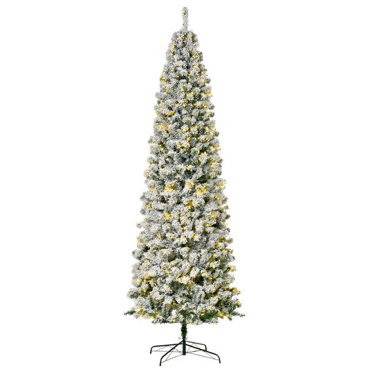 Sapin de Noël artificiel mince enneigé avec lumières DEL