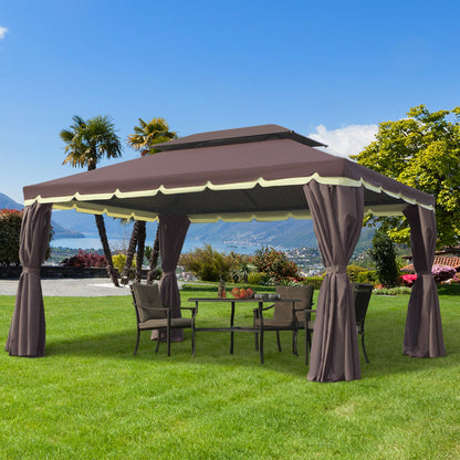 Gazebo double toit en aluminium avec filet et rideaux
