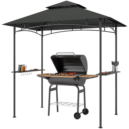 Gazebo de barbecue double toit avec tablettes et crochets