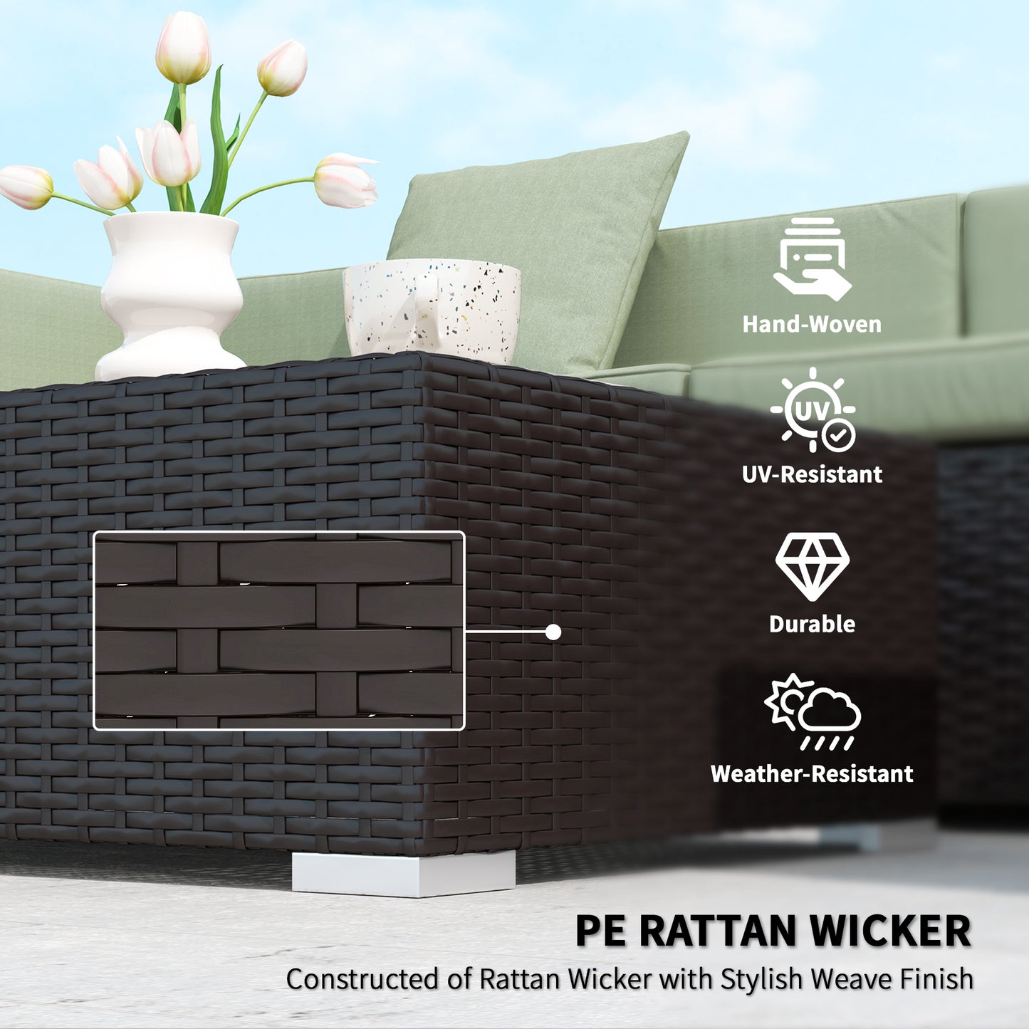 Ensemble de meubles de patio 7 pièces rotin modulaire