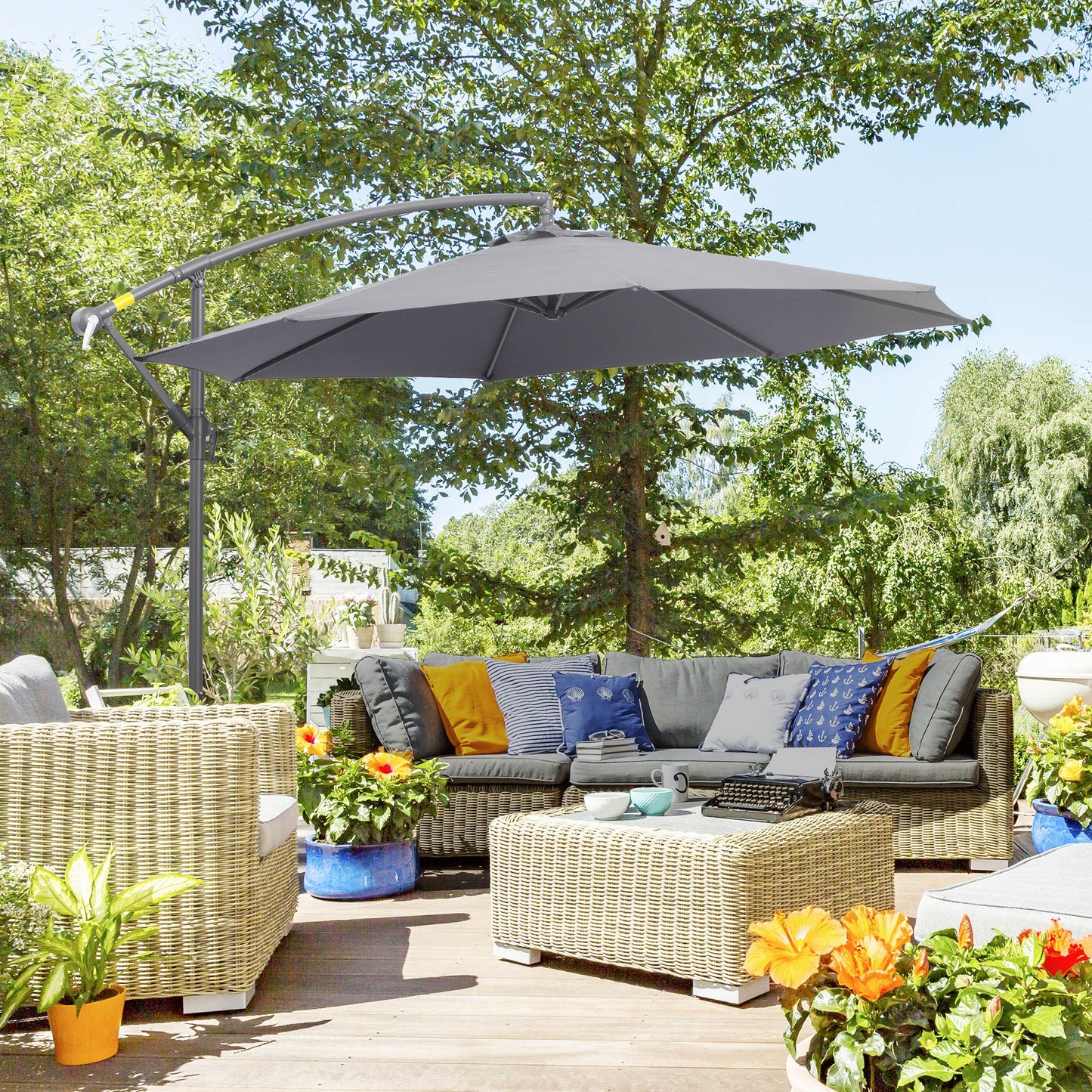Parasol déporté patio 10 pieds cantilever avec base croisée
