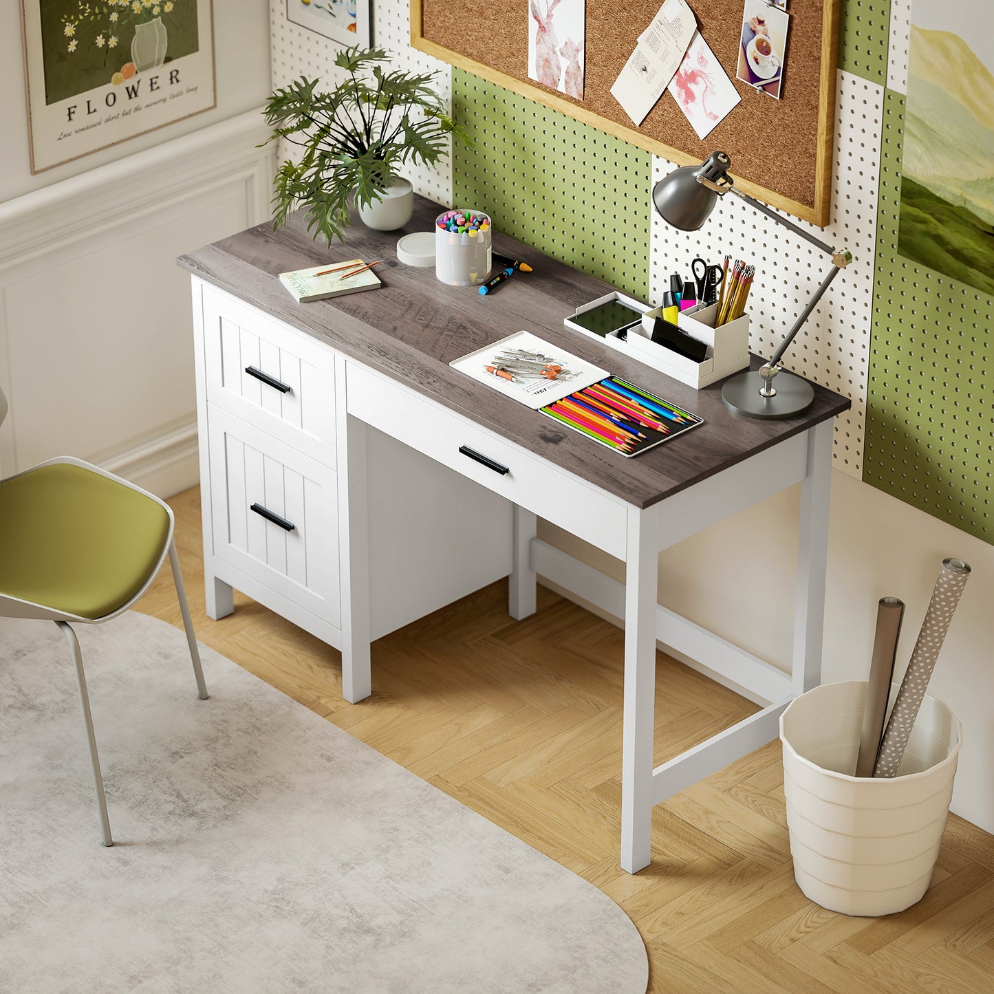 Bureau de travail farmhouse avec 3 tiroirs