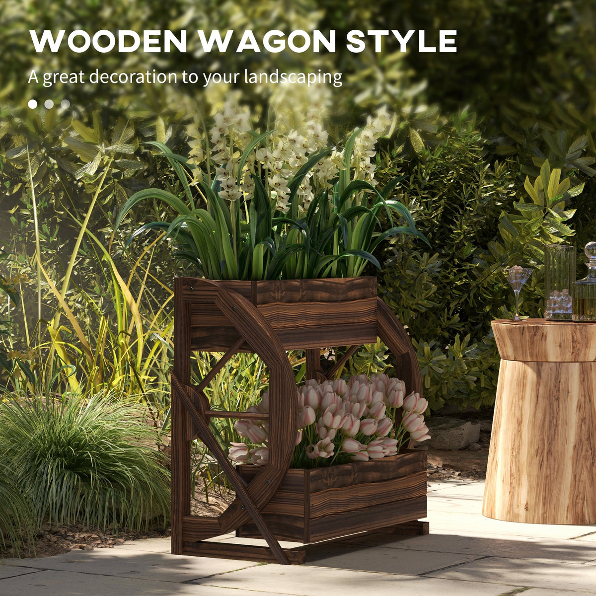 Jardinière surélevée deux étages en bois — chariot