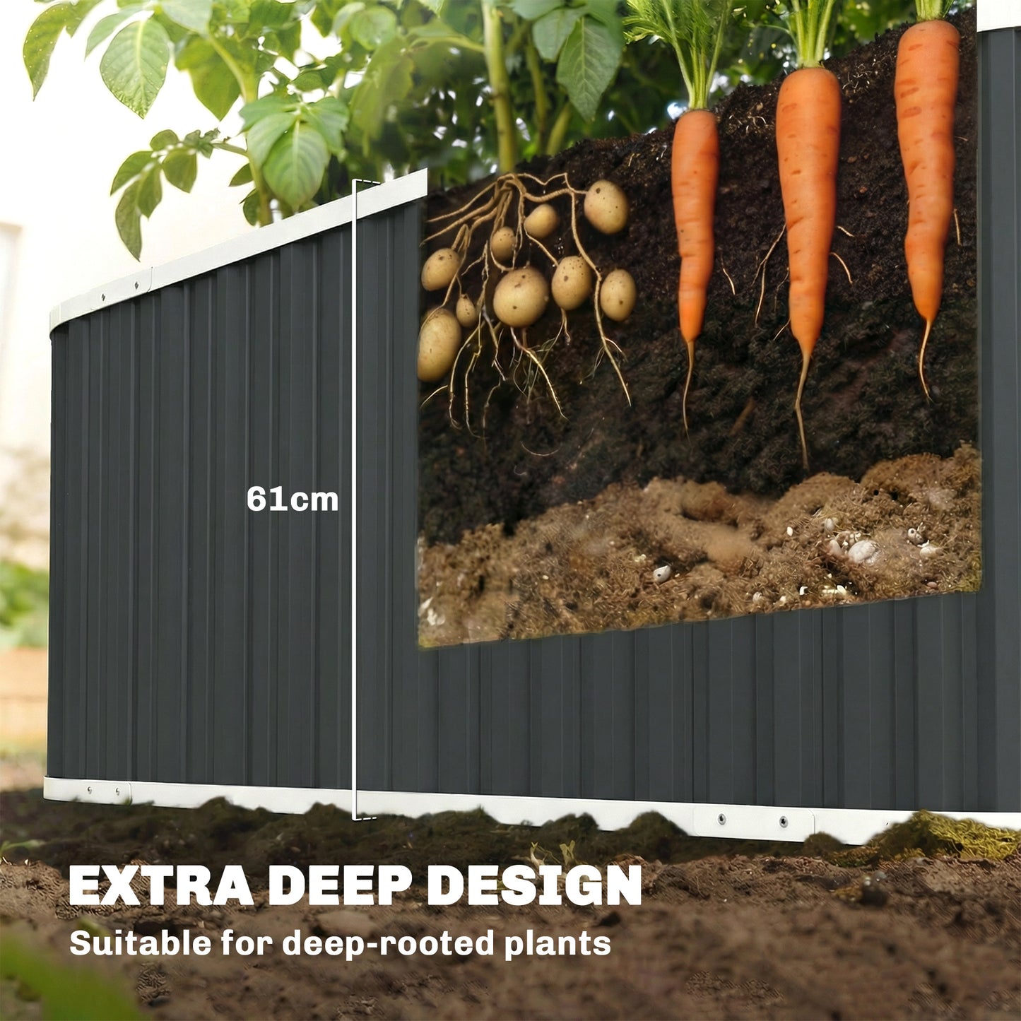 Outsunny 61cm Deep Raised Garden Bed - 220cm Galvanized Steel