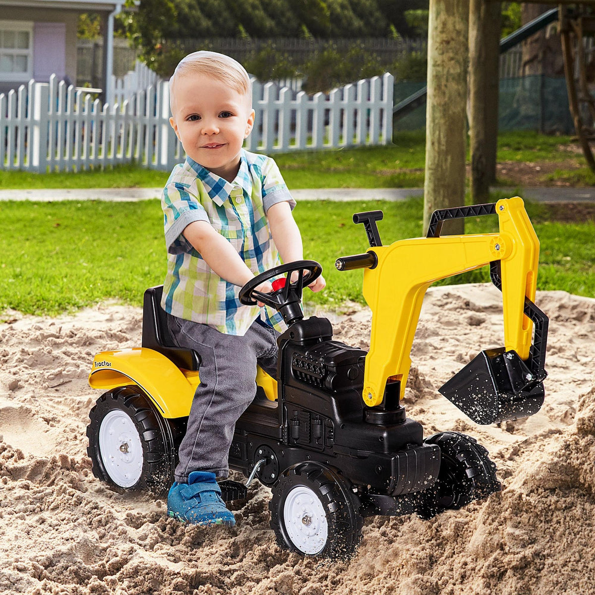 Tracteur à pédales pour enfants avec godet — Jaune