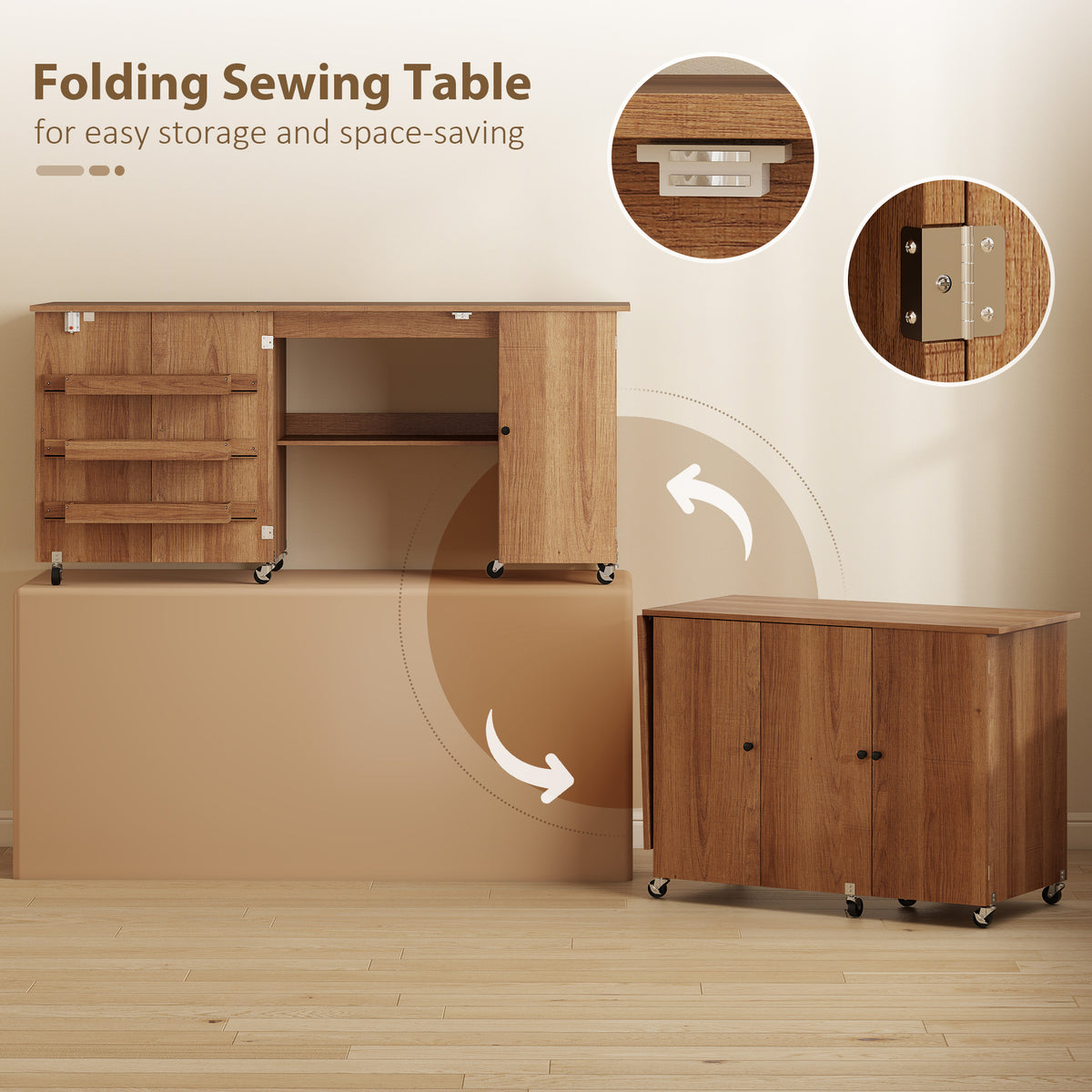 Table de couture pliante avec rangement — Bois