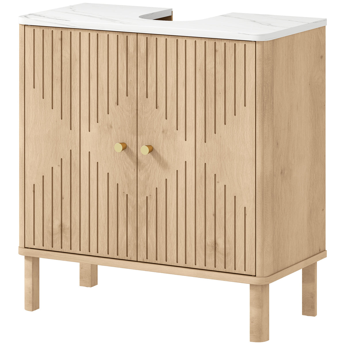 Meuble-lavabo sur pied avec portes rainurées