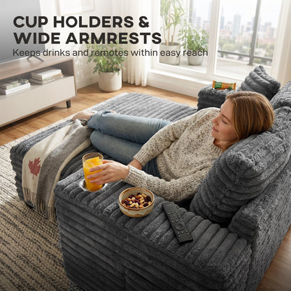 Sofa-lit grand confort avec porte-verres et coussins
