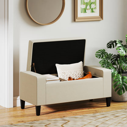 Banc coffre capitonné en lin