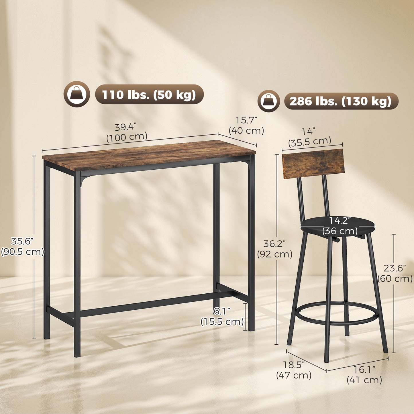 Ensemble table haute et tabourets de bar 4 pièces