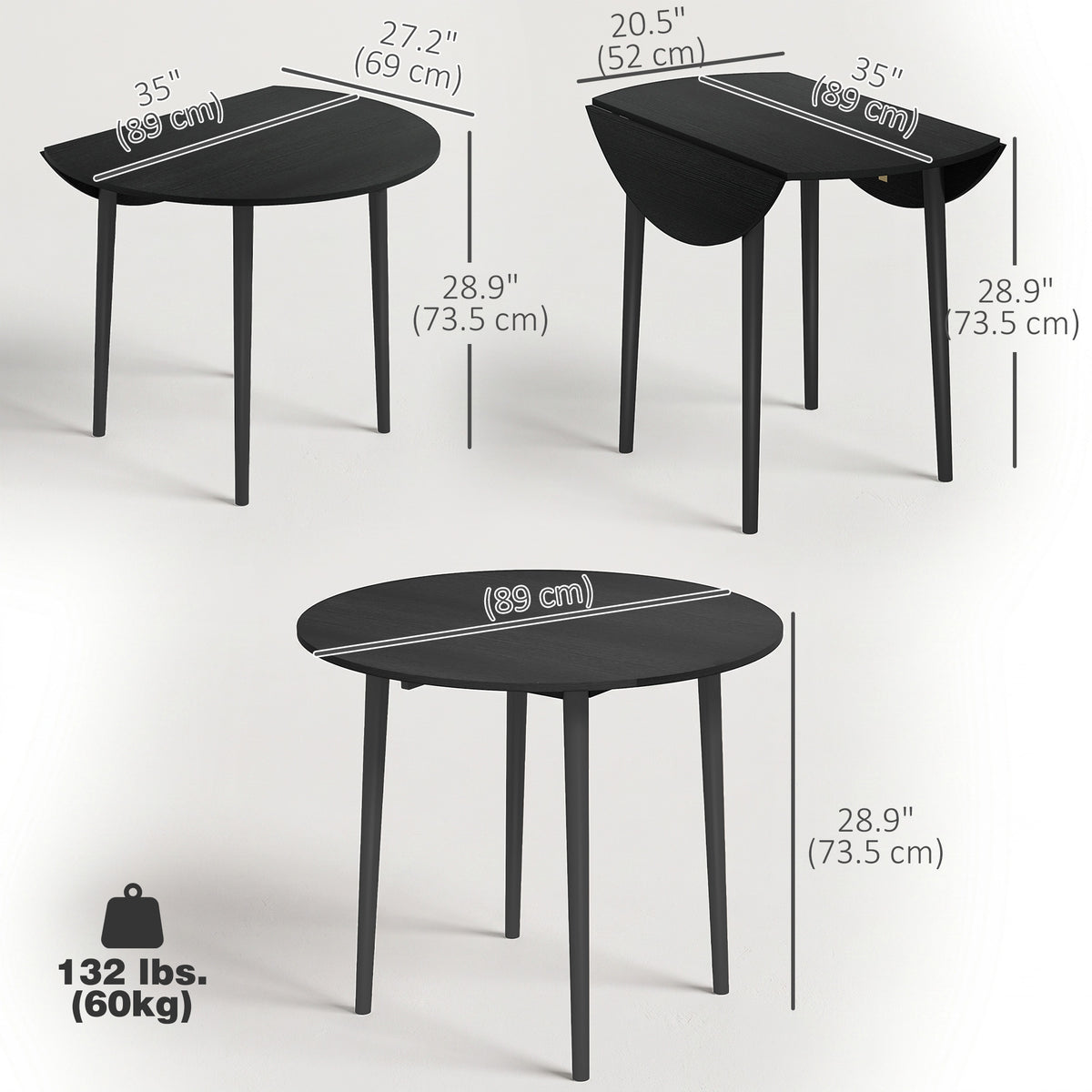 Table à manger pliante ronde à rallonges abattantes