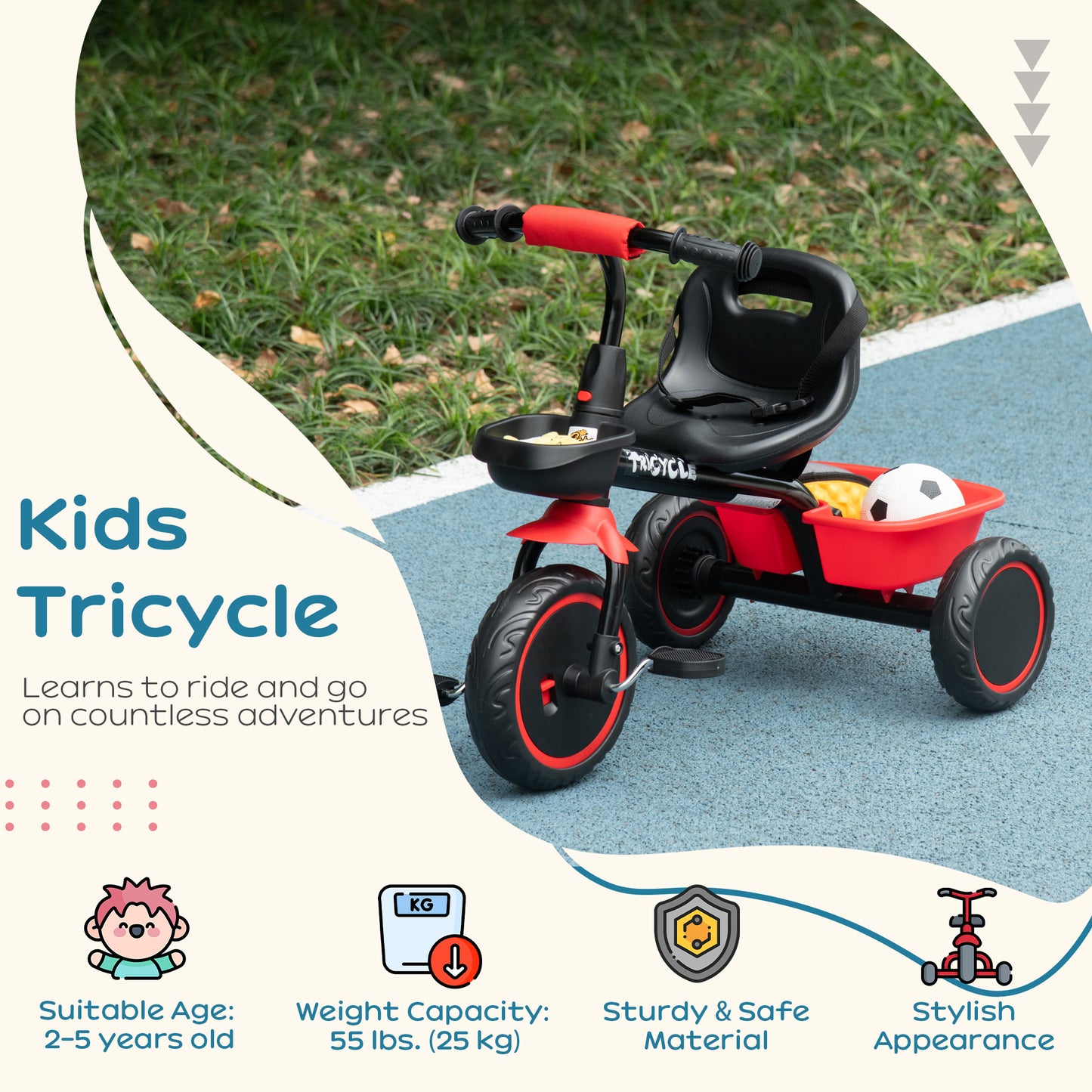 Tricycle évolutif pour enfants 2-5 ans avec ceinture
