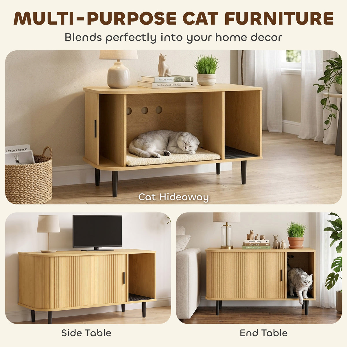 Meuble pour litière de chat coulissant moderne