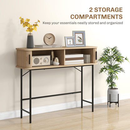 Console mi-siècle avec portes tambour et rangement