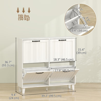 Armoire à chaussures 4 tiroirs rabattables, étagères ajustables