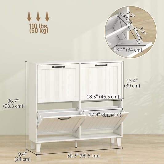 Armoire à chaussures 4 tiroirs rabattables, étagères ajustables