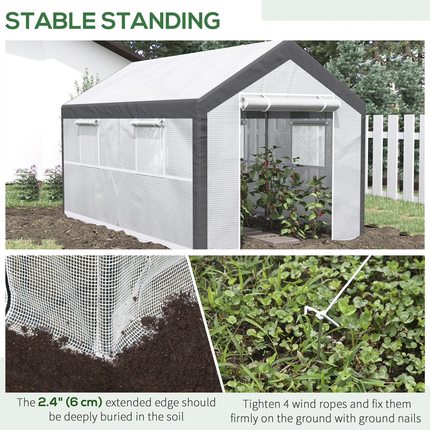  2.1 x 3.7 x 2.1m Wind-Resistant Greenhouse with Ventilation