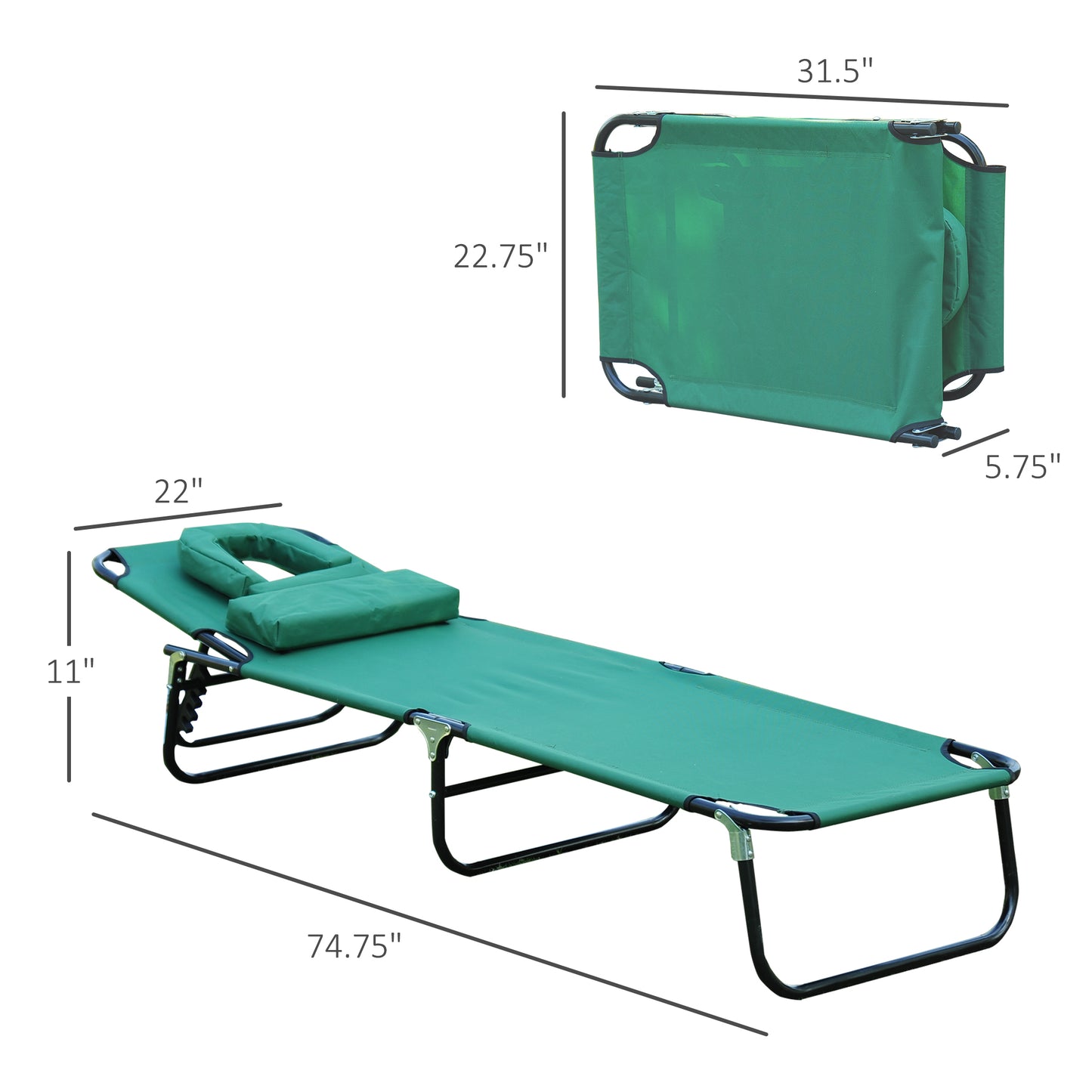 Chaise longue pliable avec trou visage 3 positions