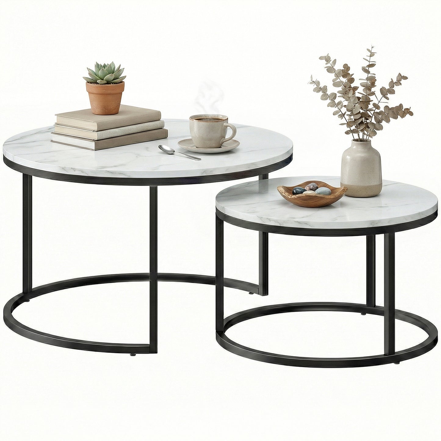 Tables gigognes rondes effet marbre — lot de 2