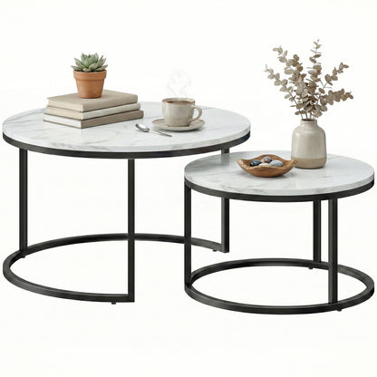 Tables gigognes rondes effet marbre — lot de 2
