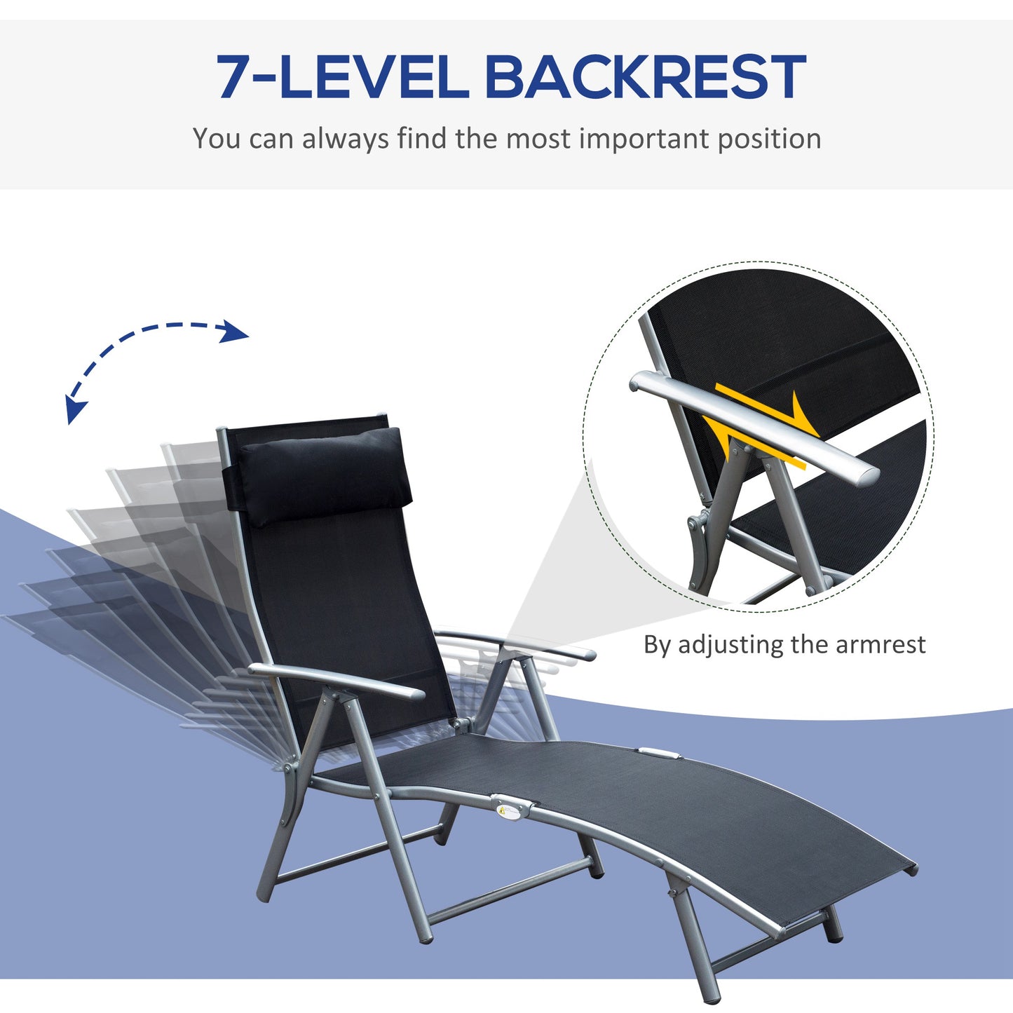 Chaise longue pliante réglable en acier — 7 positions