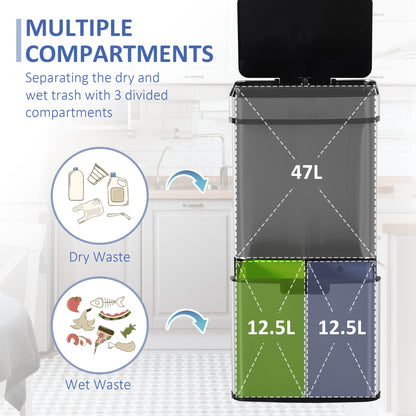 Poubelle à capteur 3 compartiments 72 L — Inox
