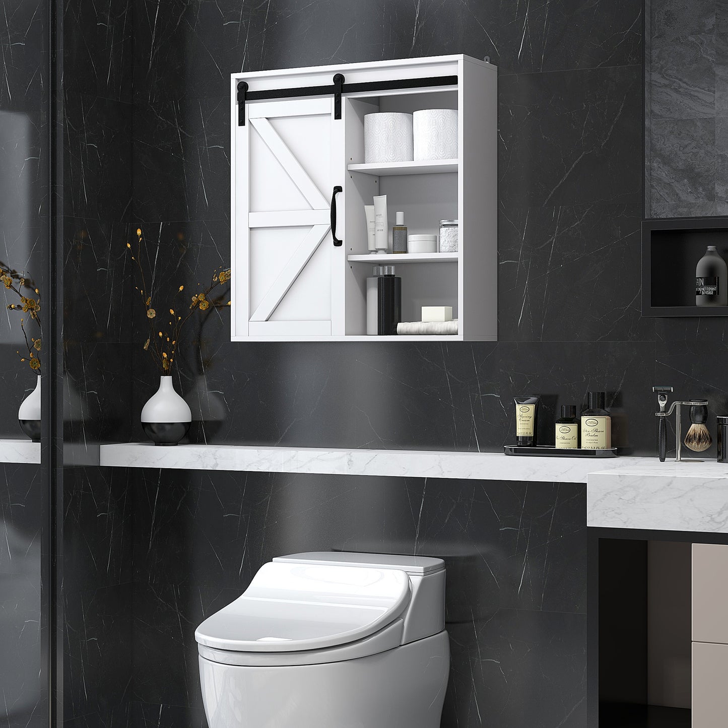 Armoire murale salle de bain avec porte coulissante et tablette réglable