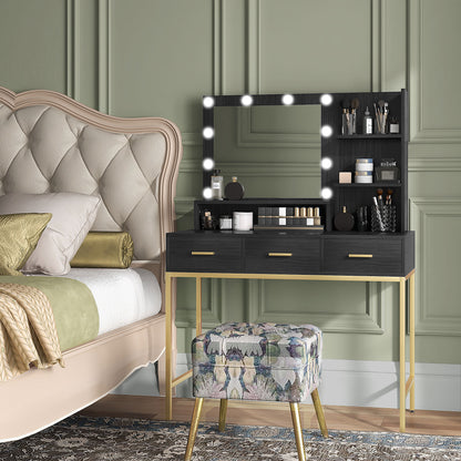 Coiffeuse illuminée avec miroir LED et 3 tiroirs