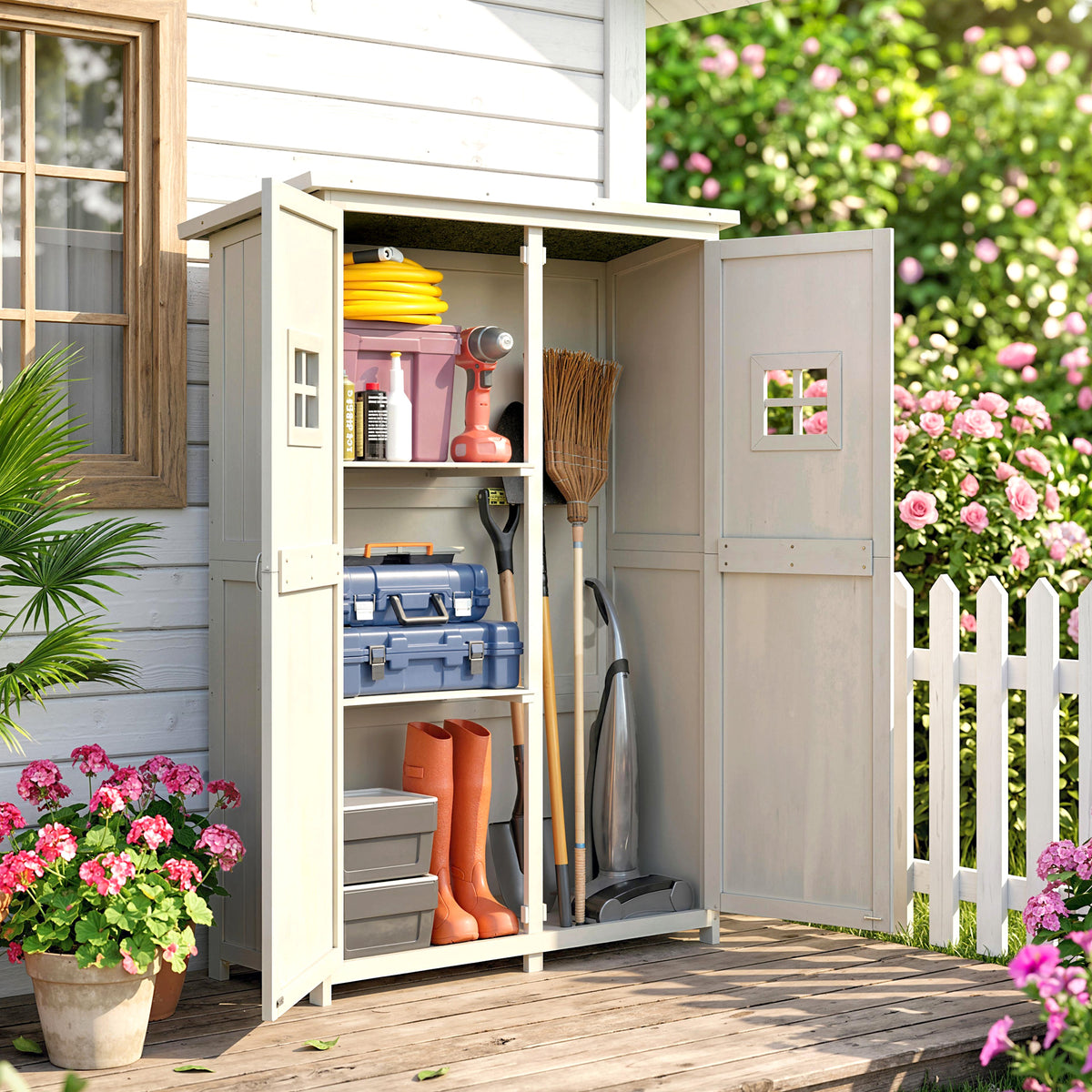 Abri de jardin bois 4x1,5 pi avec portes doubles