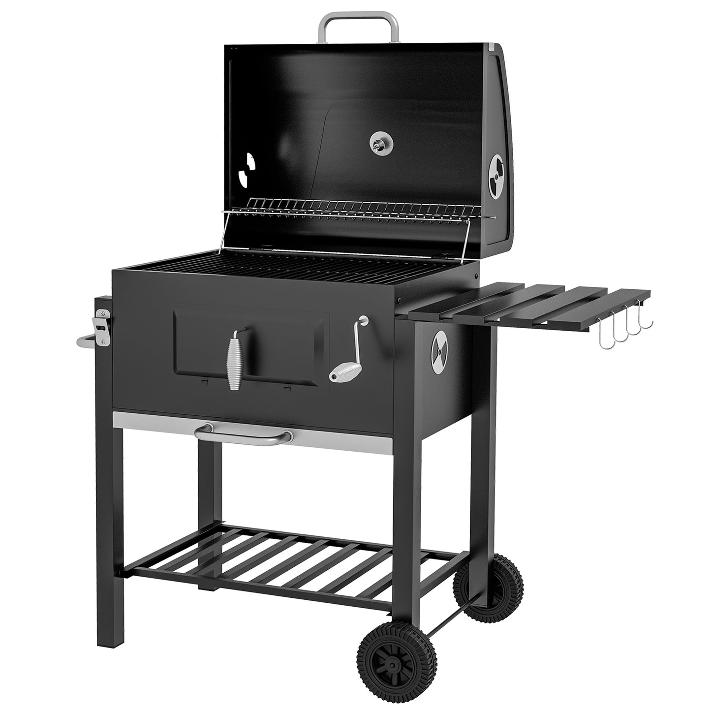 BBQ charbon portable acier inoxydable avec roues et tablette
