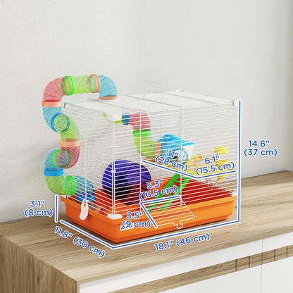 Cage pour hamster à 2 niveaux avec tubes