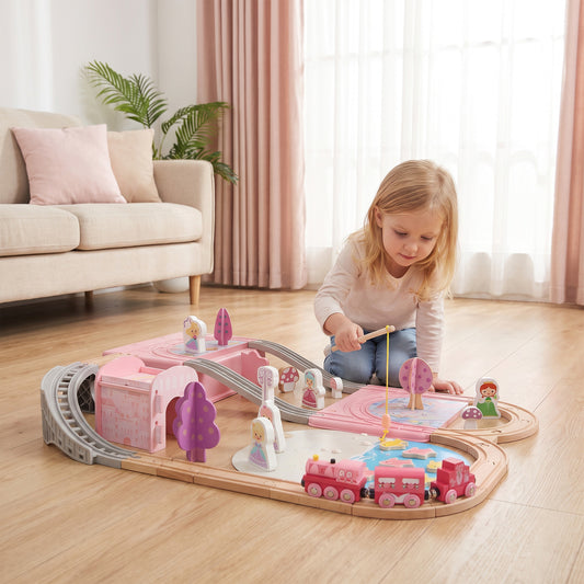 Ensemble de train en bois château de princesse — Lot de 58